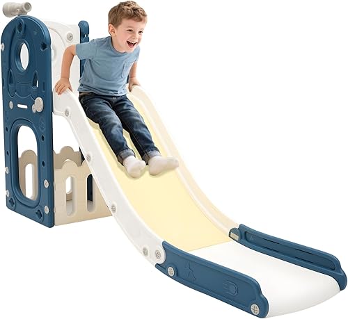 Juego de tobogán para niños pequeños, 3 en 1 para interiores con aro de baloncesto y telescopio, cúpula escaladora para niños de 1 año