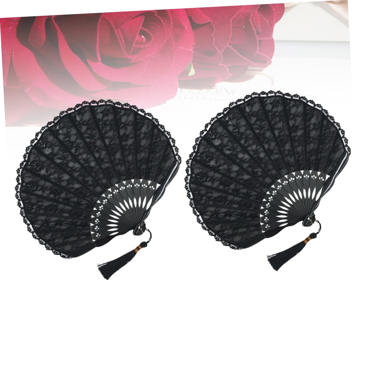 STOBAZA 4stücke Handgefertigte Retro Fächer Spitze Design Faltbare Japanische Stil Handventilatoren Für Damen Hochzeits Und Partysouvenirs Schwarze Oberfläche Mit Spitzenverzierung