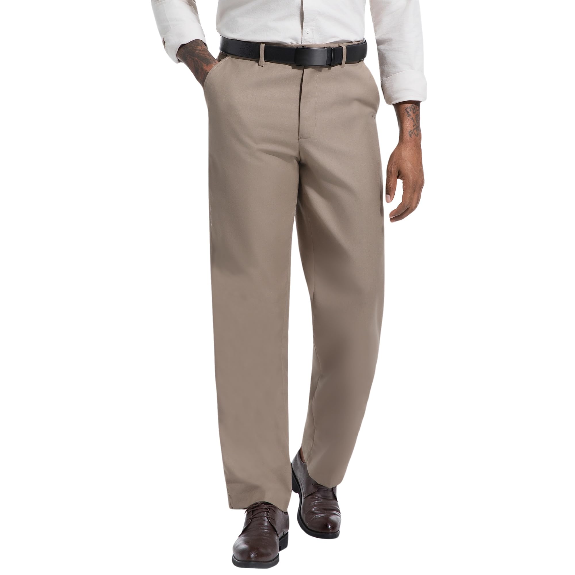 Mens Dress Pants Classic Fit Wrinkle-Free Expandable Waist Slacks for Work Business Casual Flat-Front Trousers