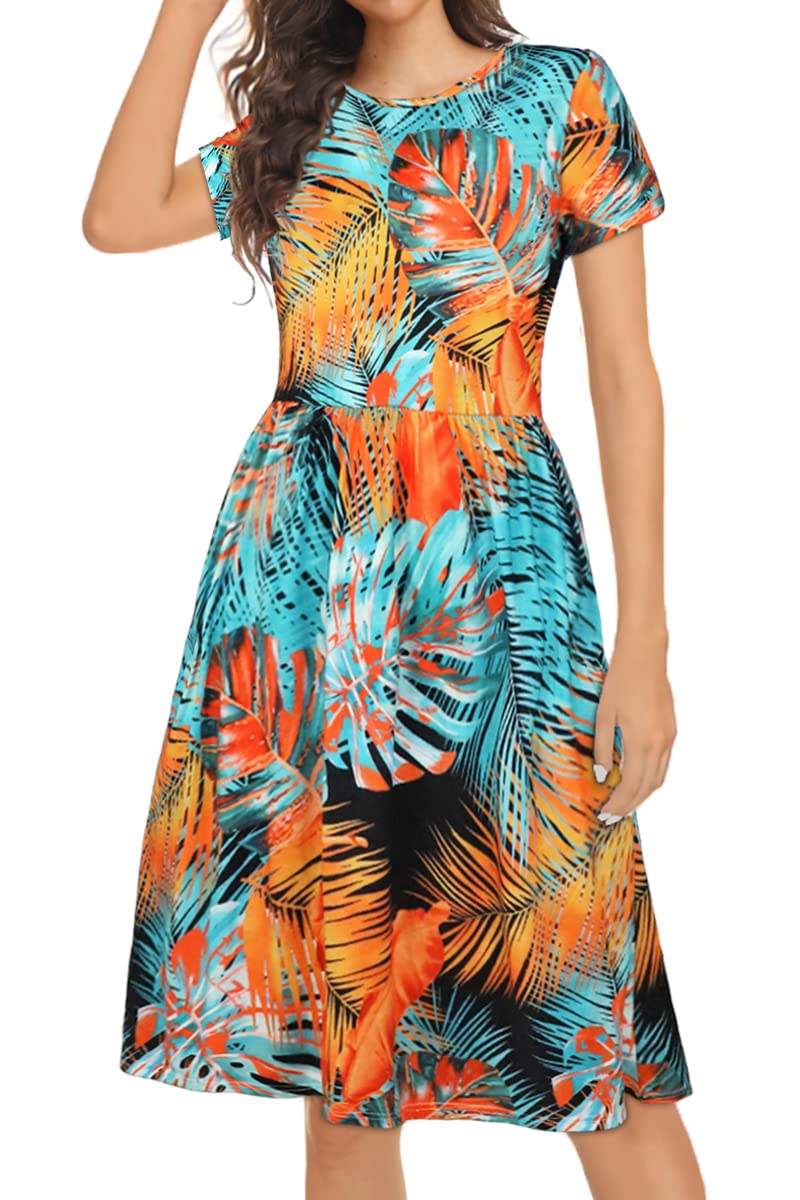 Elescat Vestito Estivo Donna A Manica Corta - Prendisaglia Casual Flowy Plus Size, Stampa Rettangolo Colorato, Taglia S