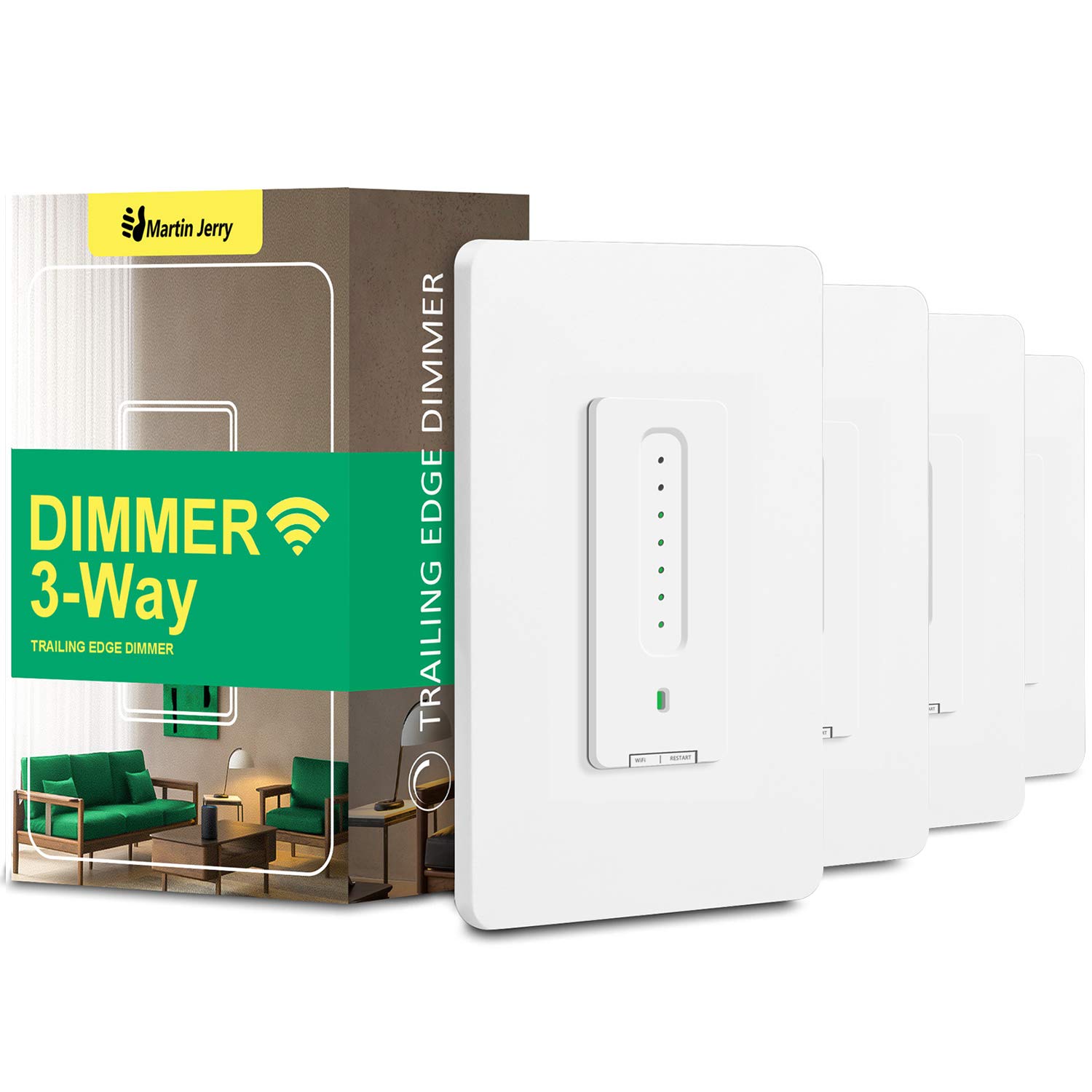 3 Way Smart Dimmer Switch 4 Pack, by Martin Jerry | Touch Trailing Edge Dimmer, SmartLife App, Compatible with Alexa as WiFi Light Switch Dimmer, Works with Google Home