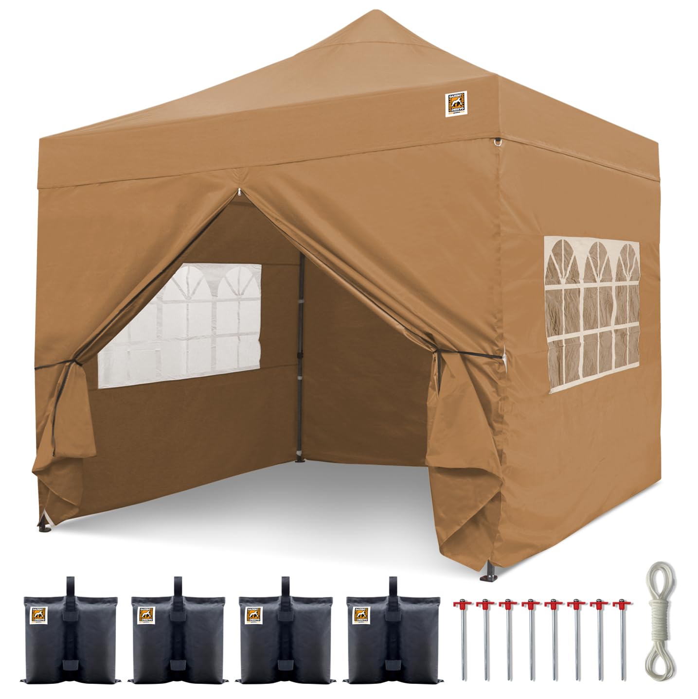 Gorilla GazeboPop Up 3x3m Heavy Duty Waterproof Commercial Grade Market Stall 4 Side Panels and Wheeled Carrybag (Biege)