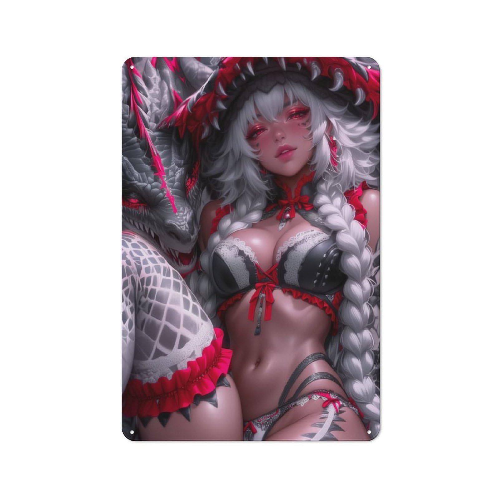 Junmoney Style-13 Modern Vintage Dragon & Woman Office Metal Sign 30X20cm, Creative Space Decor For Home Office, Reading Corner Or Bedroom