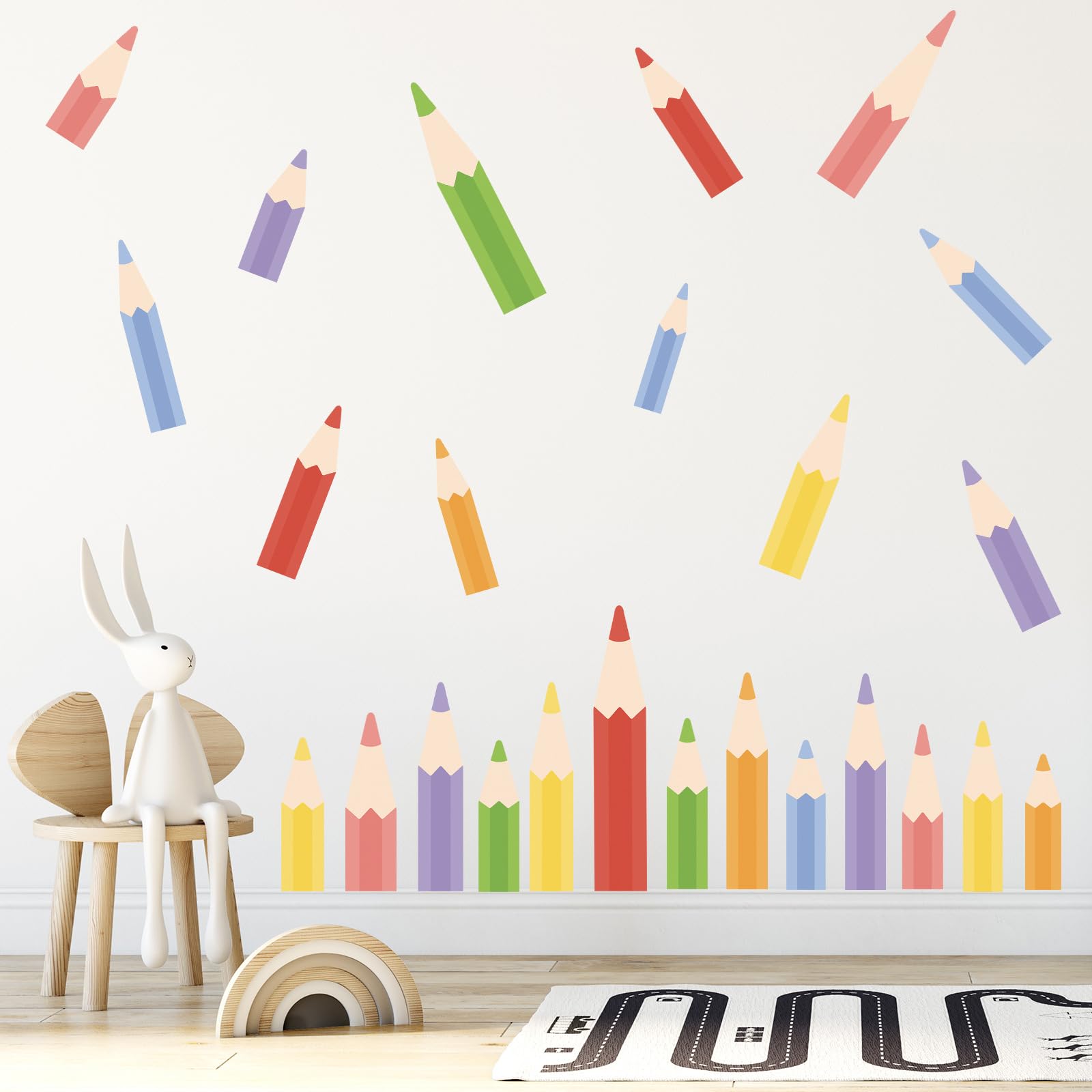 FUFUQUARE Coloured Pencil Wall Stickers Learning Color Watercolor Skirting Board Wall Decals DIY for Kids Room Baby Nursery Classroom