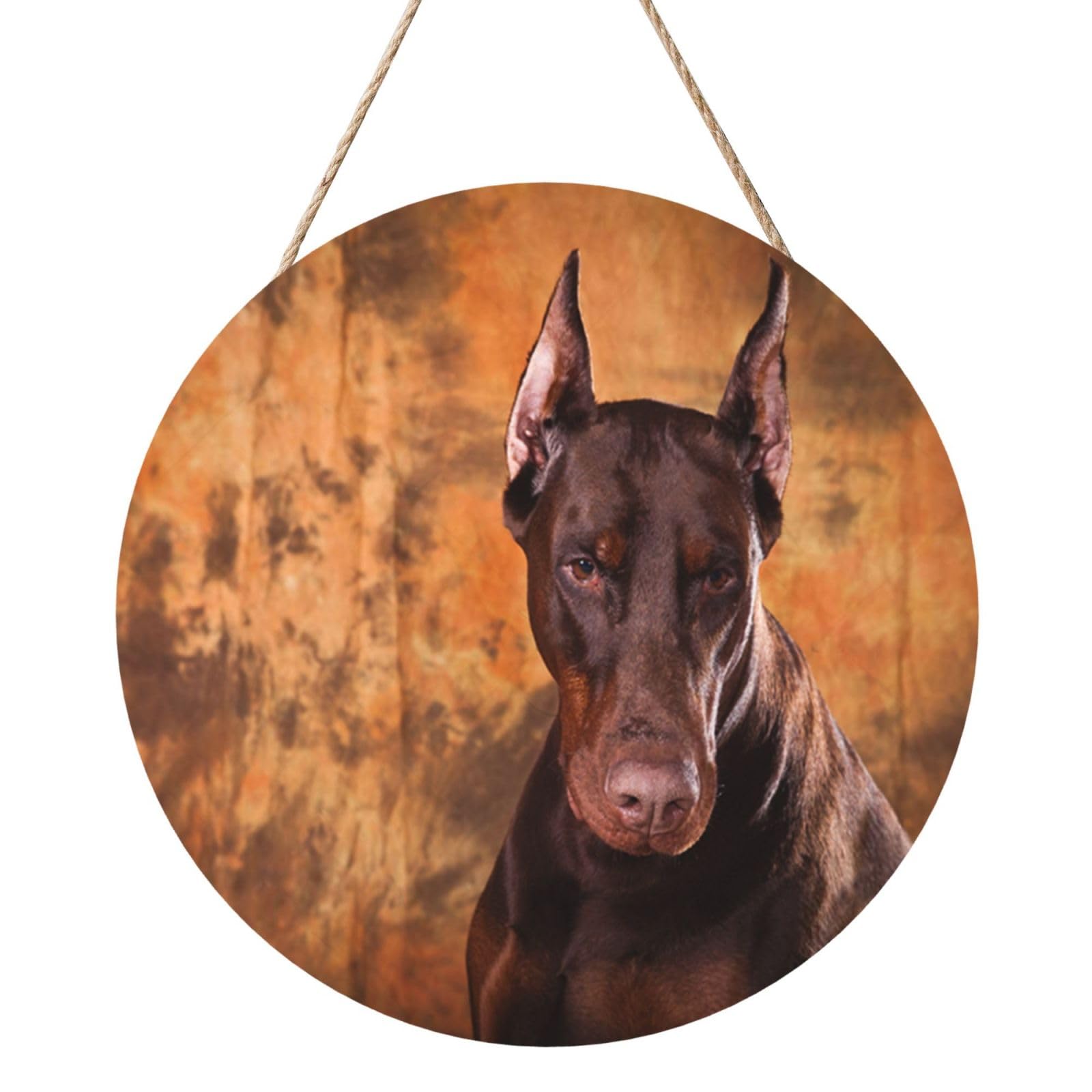 InOmak Cool Doberman Pinscher Dog, Round Wood Panel Painting 12 in, Wall Hanging Painting For Home
