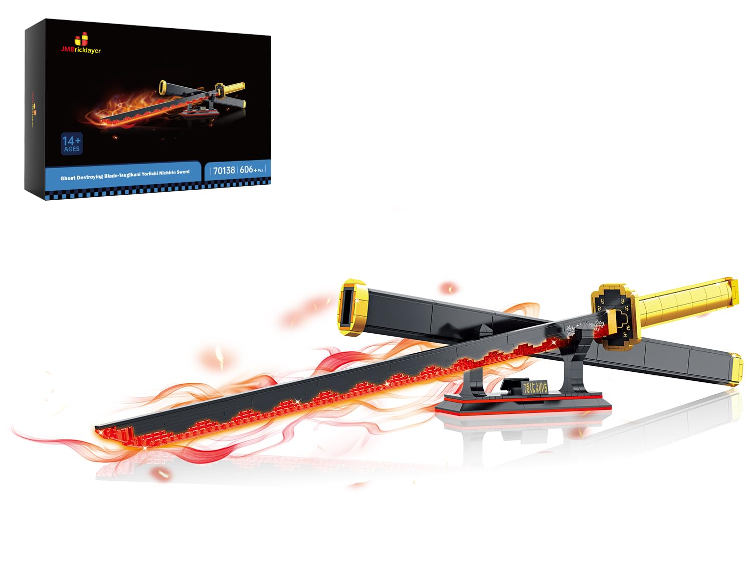 JMBricklayer Anime Katana Mattoncini da Costruzione, 70138 Set Spada, Giocattolo Cosplay Ninja Mattoncini ad Incastro, Modello Regalo per Adulti e Ragazzi da 8+ con Fodero e Supporto
