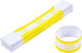 L LIKED Pack of 100 Currency Band Bundles Self Sealing Currency Straps Bands Money Bill Wrappers (Yellow $1000-100 PCS)