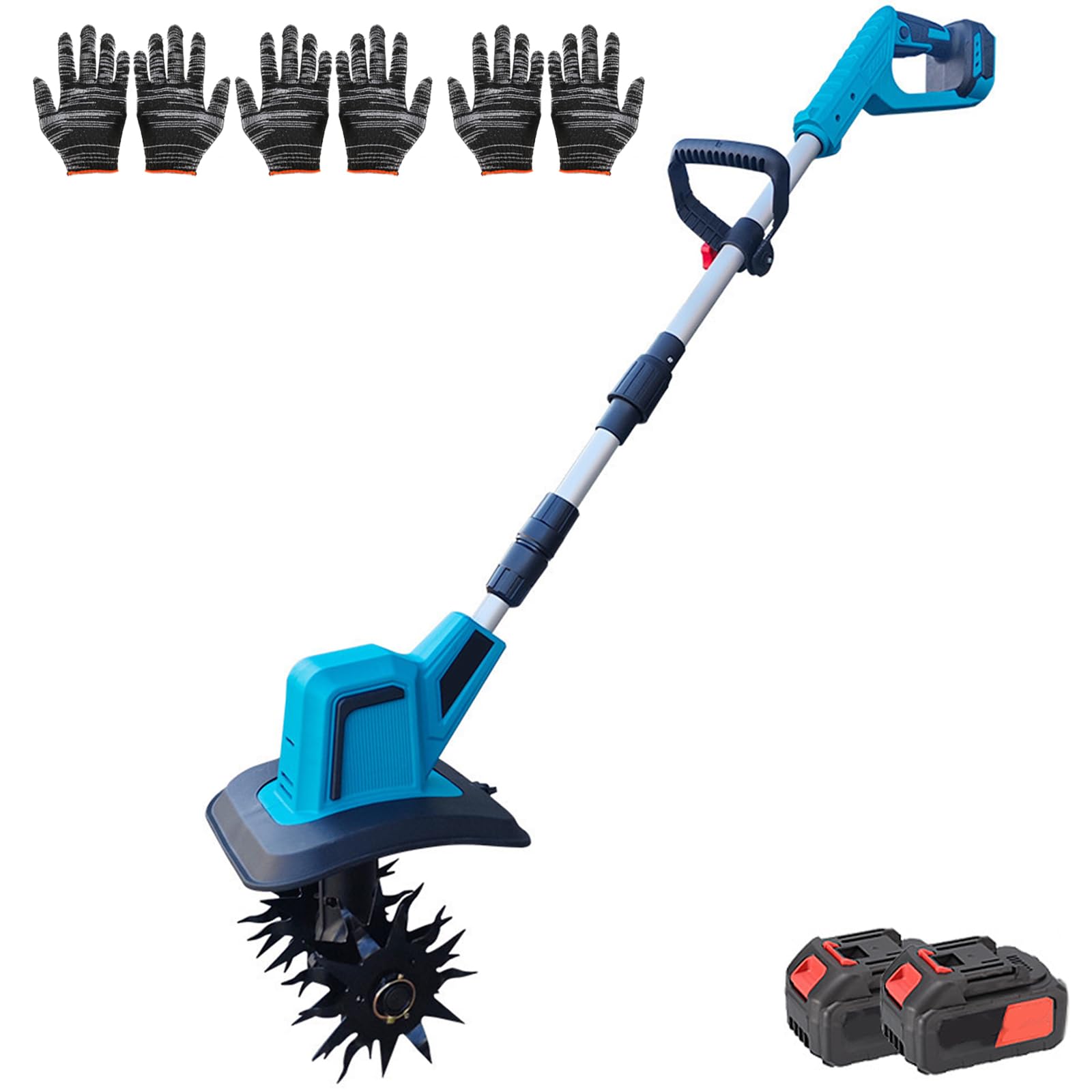 Motozappa Elettrica Da Giardino, Fresa Per Terreno A Batteria Da 1800 W Con 2 Batterie Al Litio E 4 Lame In Acciaio Al Manganese, Coltivatore Per Diserbo, Allentamento Del Terreno, Coltivazione