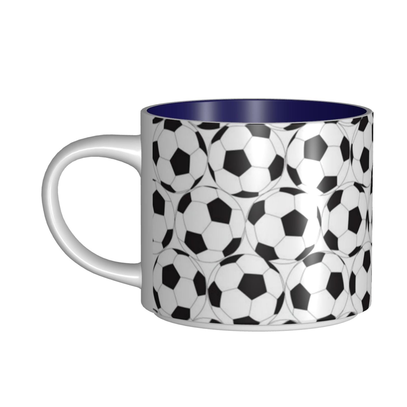 Tazza da caffè in ceramica stampata con motivo a pallone da calcio in bianco e nero