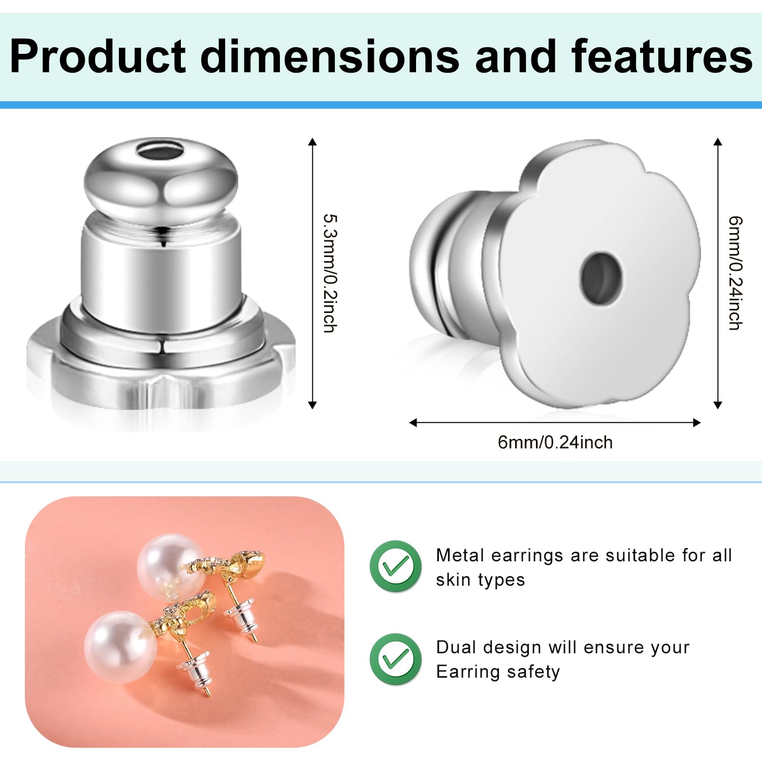 Bullet Clutch Earring Back Replacements, 4pcs Silver Small Secure Pierced Locking Earring Lifter for Heavy Metal Stud Earrings Droopy Ear Post Hypoallergenic Safety Support Backing Accessories(Silver)