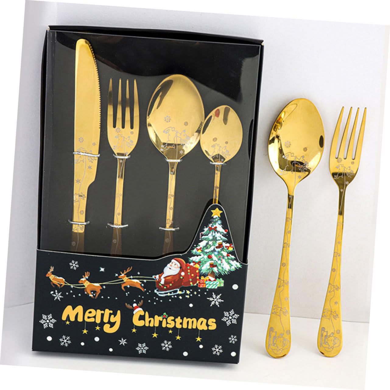 TOPBATHY 3 Juegos Juego De Cubiertos De Navidad Cubiertos De Comida Occidental Favores De La Fiesta De Navidad Vajilla De Comida para Banquetes Cuchara Dorada Cuberteria Acero Inoxidable