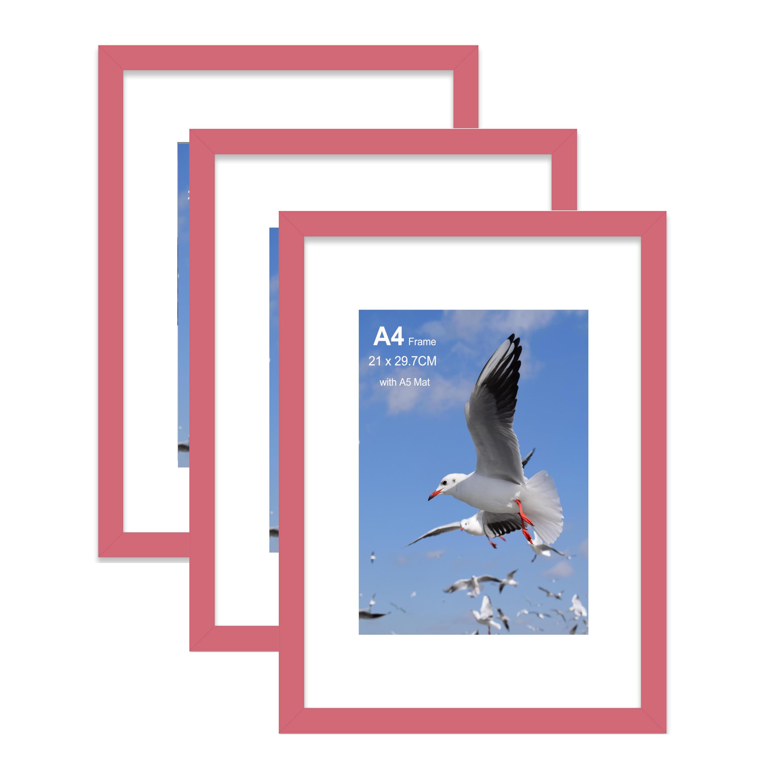 Szyeequoo Pink A4 Picture Frame 3 Pack, A4 Photo Frames with Mount for A4 or A5, Acrylic Front Safer Than Glass, Wall & Tabletop Display, 21 x 29.7 cm — image 1