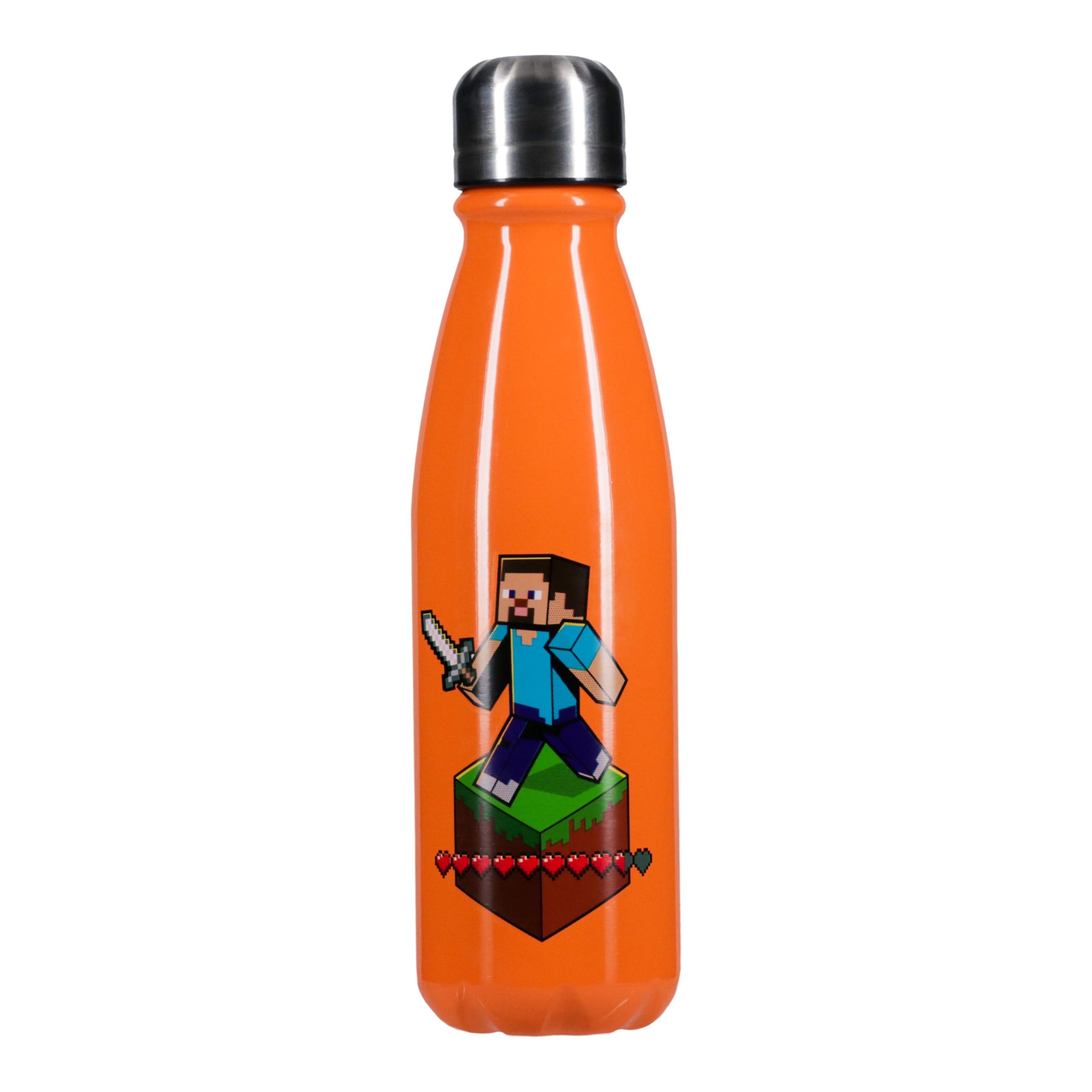 Paladone Multicolor Minecraft Reusable Aluminium Water Bottle With Screw-Top Lid, 600 Ml (20 Fl Oz), Officially Licensed Gaming Drinkware For Travel, School And Office