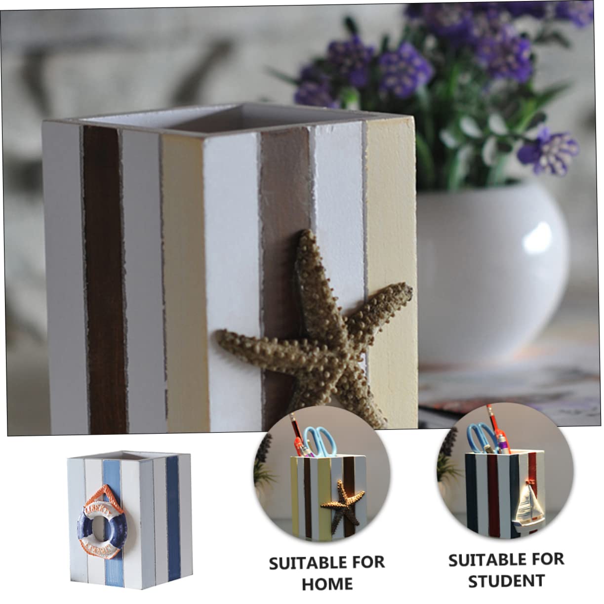 VILLCASE 3piezas Chic Wooden Desk Pen Holder Stylish and Functional Pencil Organizer for Students Desktop Decoration