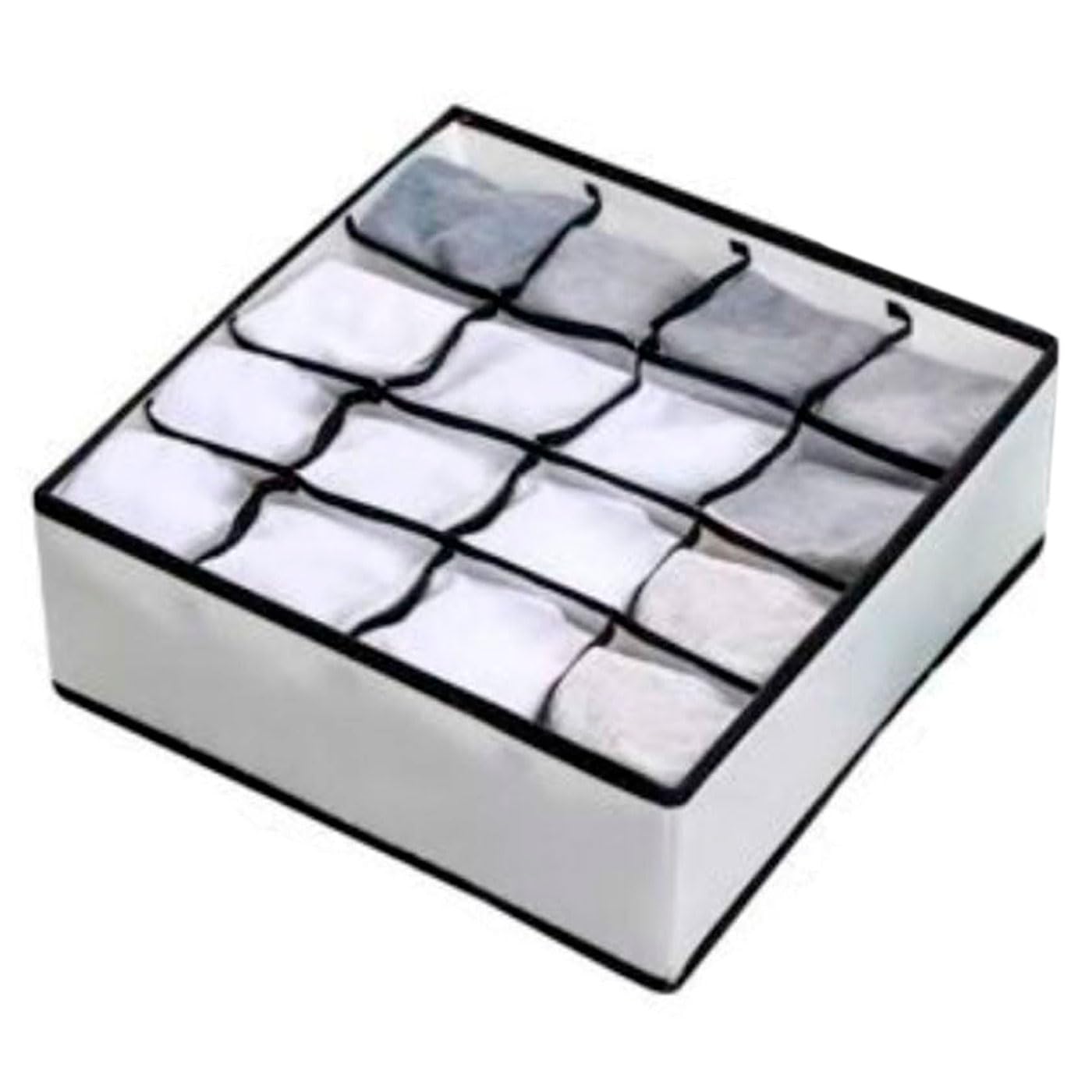 Organizer Armadio In Tessuto – 16 Scomparti Per Calze, Biancheria Intima, Cravatte – Impilabile, Pieghevole, Antipolvere – Confezione Da 4 Pezzi, Cotone E Lino, 32x32x10 Cm