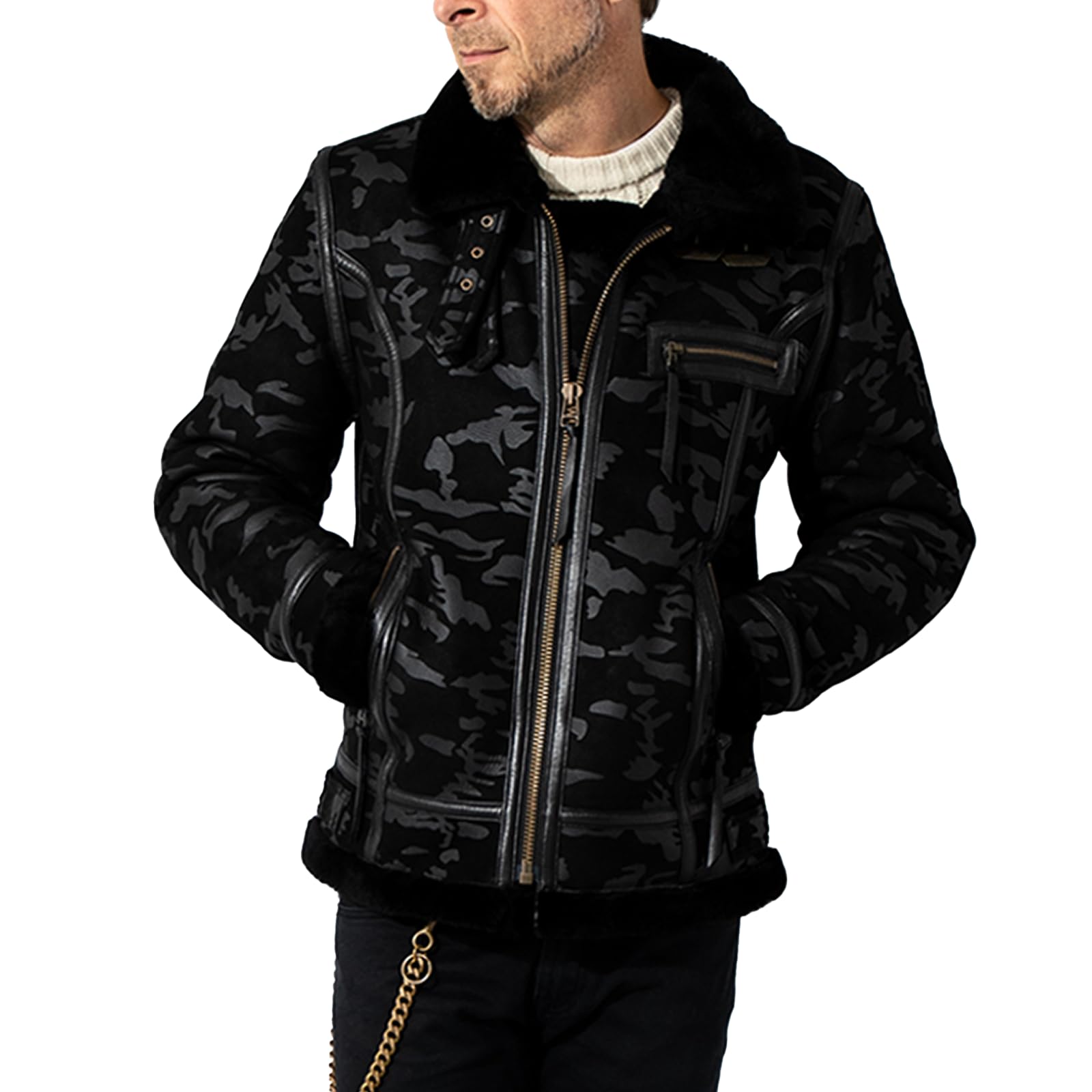 Amazon | [Liugoo Leathers] 本革 B-3タイプライダース ムートン