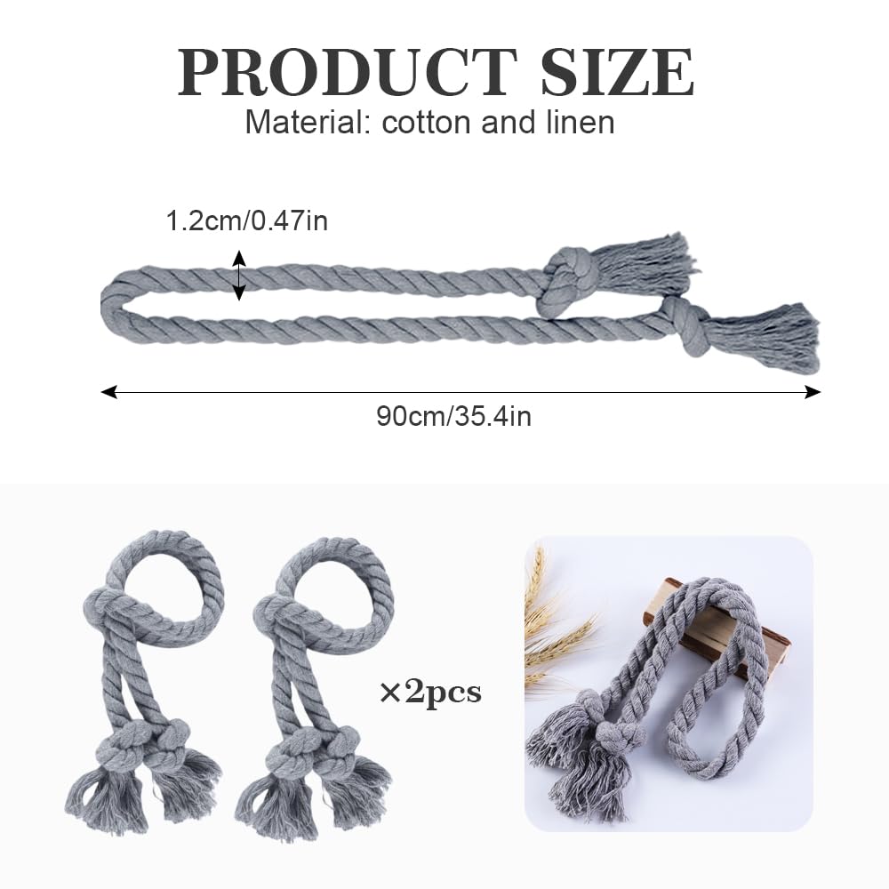 Bieiyhe Lot De 2 Embrasses Rideaux Gris/Beige – Corde Coton Bohème 90 Cm – Pinces Rideau Sans Percer, Style Scandinave & Fermier