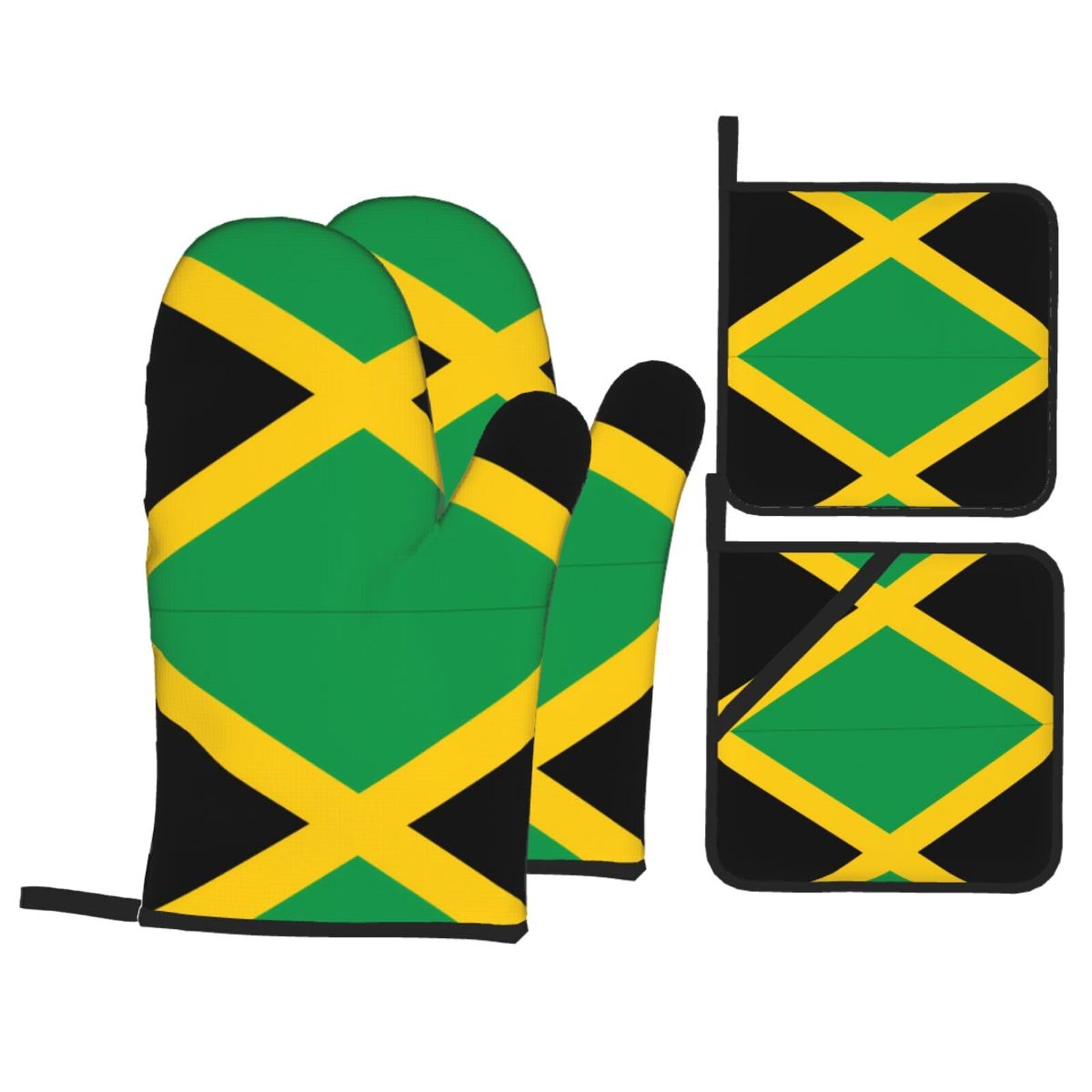 HJFCZH Flag of Jamaica Prints Kitchen Covers: Waterproof Oven Layers for Safe Cooking & Easy Cleanup - 4 Piece Heat Protection Set