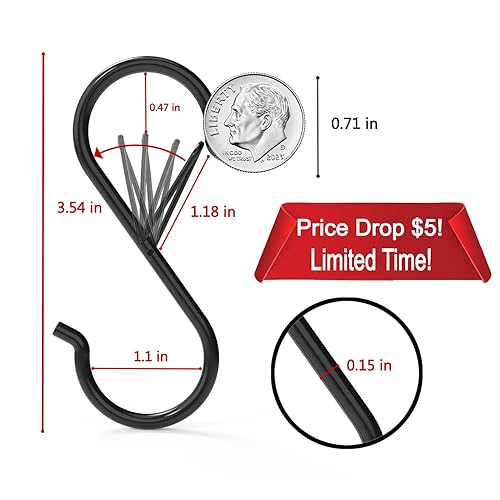 Miniatura 2 de Paquete de 12 ganchos en S de metal resistente de 3.5 pulgadas con hebilla de seguridad para colgar utensilios de cocina/plantas/ollas y