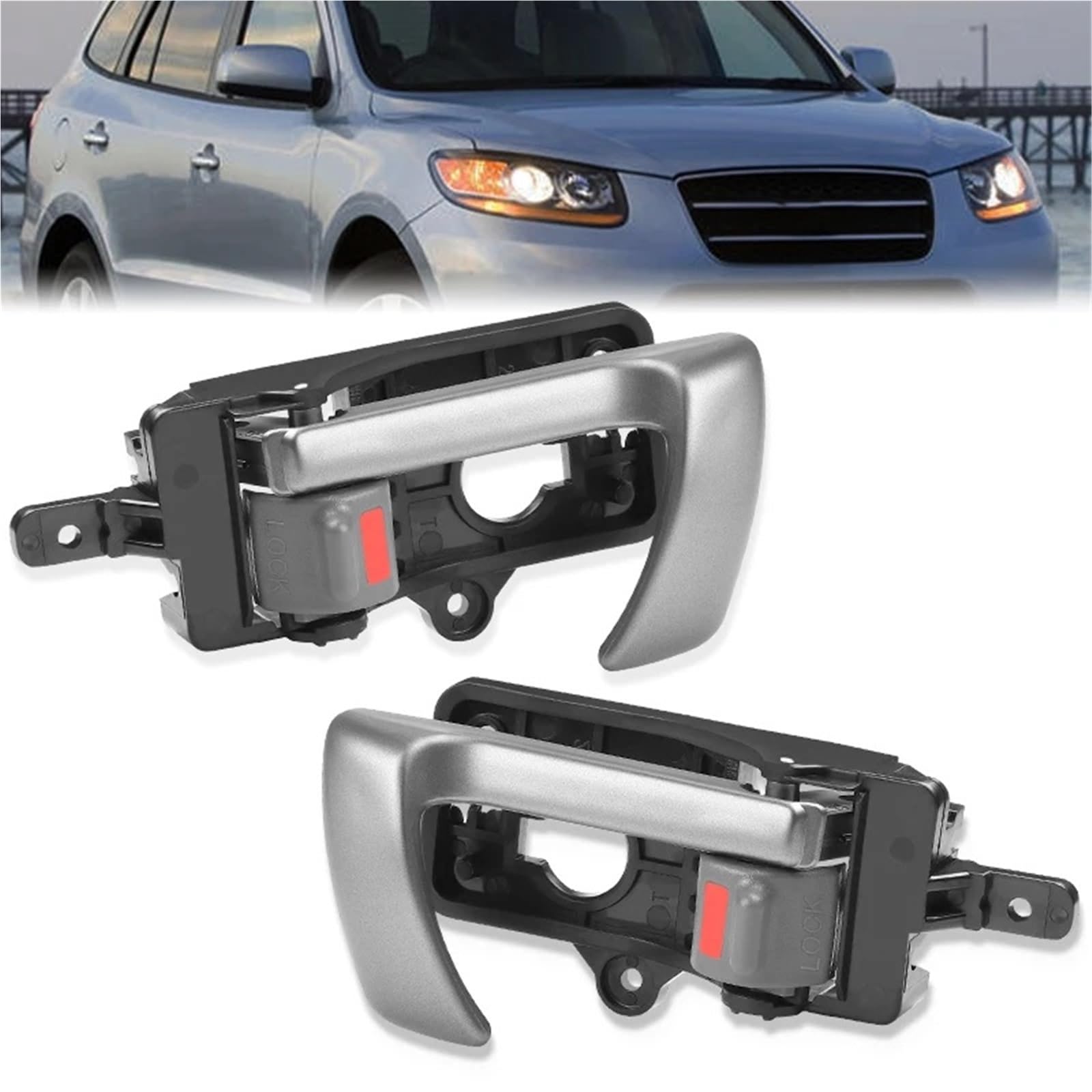 RYNVRNCOE Car Door Handle for Santa Fe 2007-2012 82620-2B010 82610-2B010 Car Left Right Interior Inner Inside Door Handle Sliver Door Inner Handle(1Pair)