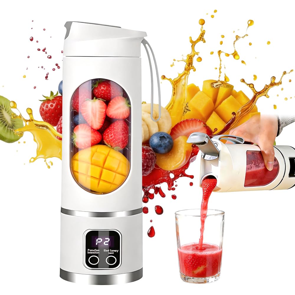 Tragbarer Mixer Smoothie Maker, 450 ML Mini Mixer to go mit 12 Rostfreien Klingen, USB Aufladbarer Mini Mixer für Shakes und Smoothie, Portable Blender für Küche, Büro, Reise, Sport(Weiß)