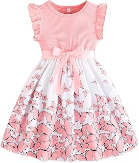 Girls' Summer Butterfly Print Dress Sleeveless Ruffled A-Line Sundress Holiday Party Daily Wear for 3-10Years - Buy now