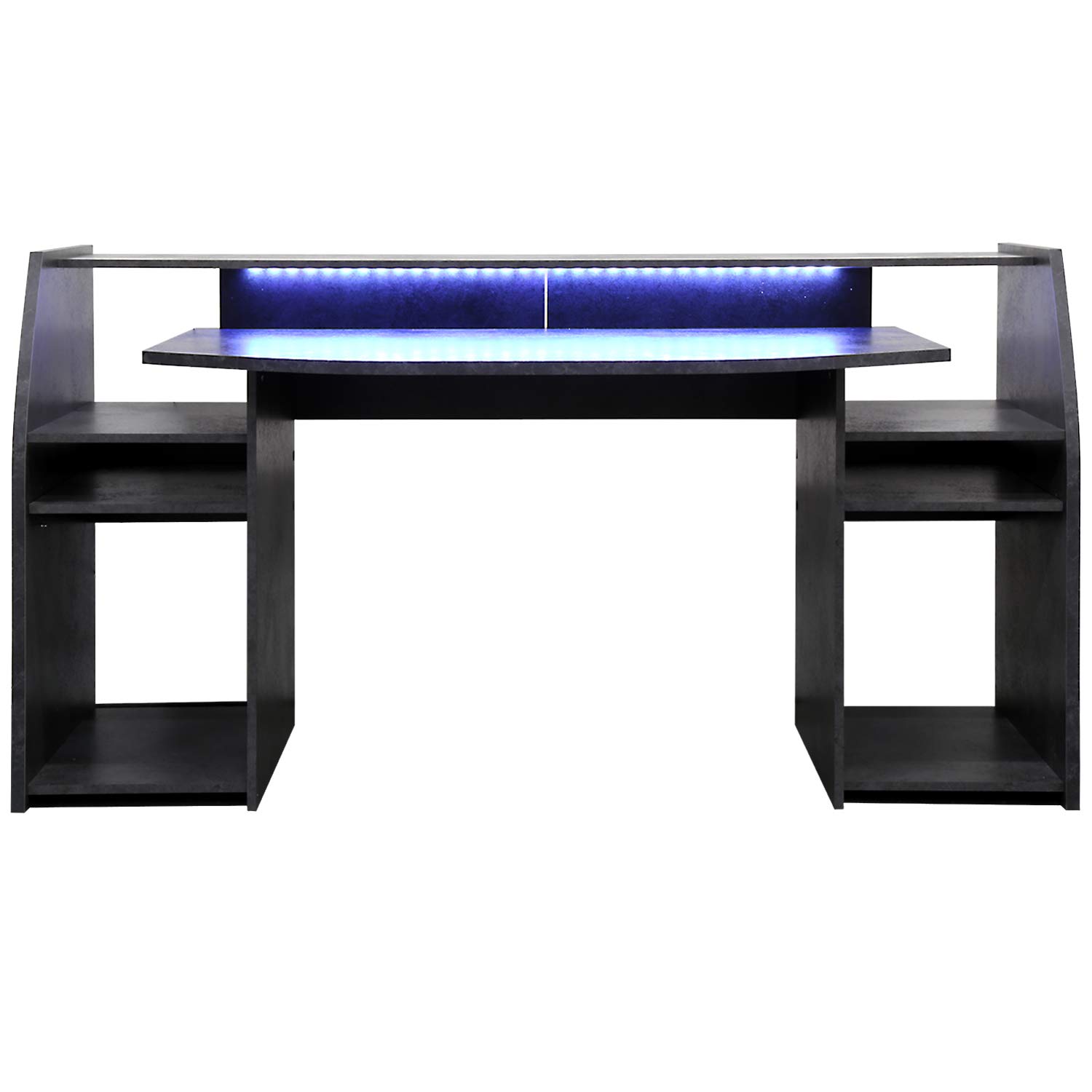 Wohnorama Gaming Tisch Schreibtisch inkl. LED RGB Beleuchtung, Setup Gamer Ablagen, Ultra Wide TV Monitor geeignet