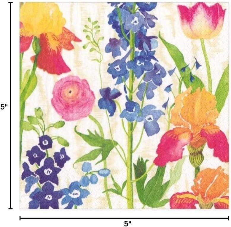 Caspari Summer Garden Paper Cocktail Napkins in White, 20 Per Package