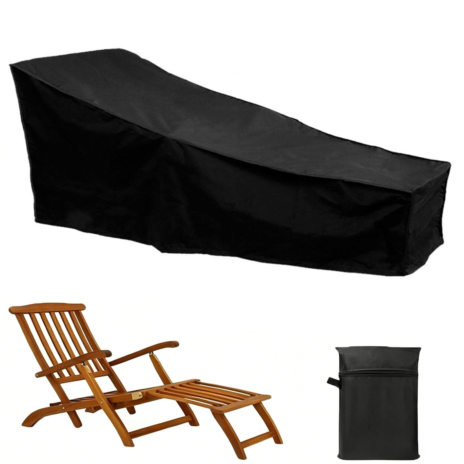 Sun Lounger Covers,Garden Sunbed Cover Waterproof Outdoor Lounger Chair Cover,210D Oxford Fabric Windproof Anti-UV Resistant Sunbed Covers,Garden Sunloung(Size:208x76x41/79cm,Color:Black-210D Oxford)