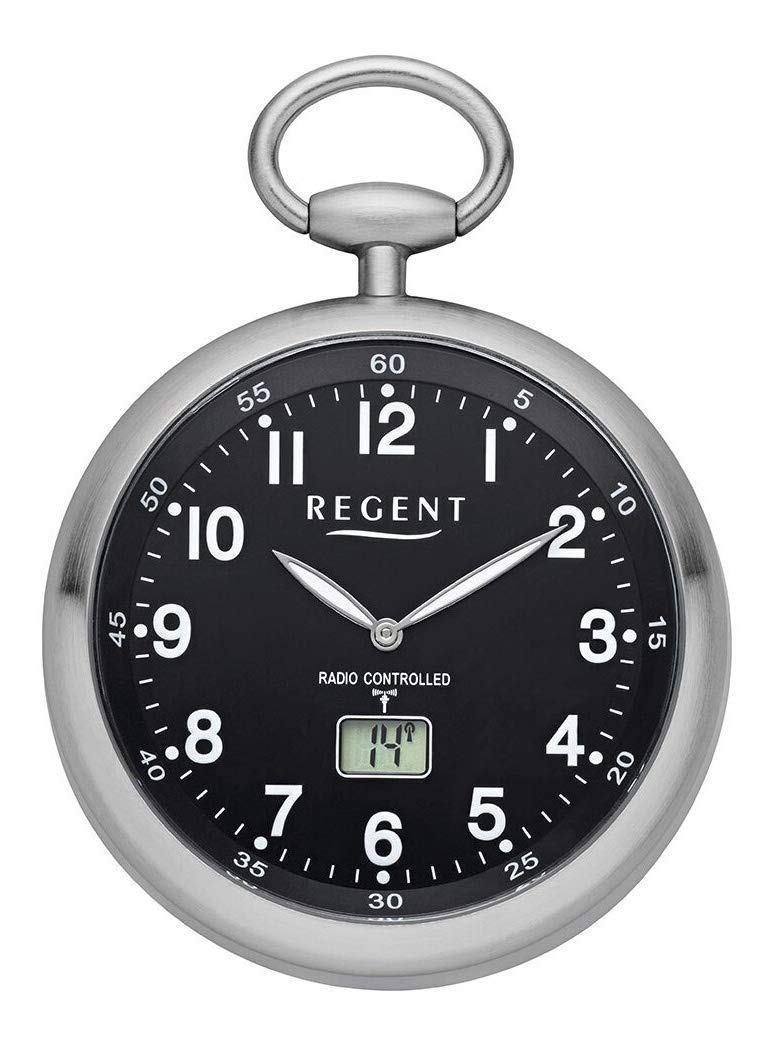 Regent Herren Taschenuhr aus Edelstahl in der Farbe Silber-Schwarz 49mm, Wasserdichtigkeit: 3Bar, 11280077