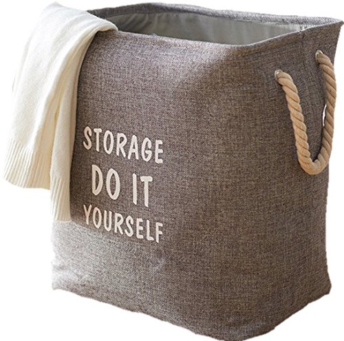 KEREITH Natural Linen Laundry Basket Waterproof Coating Laundry Storage Bin Washing Basket with Handles Large Laundry Storage Container Foldable Dirty Clothes Sorter Organization Bins (Grey)