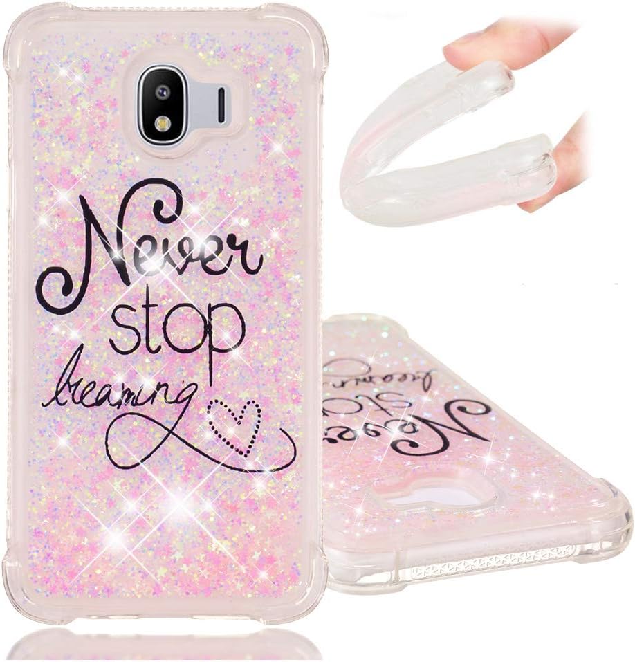 Case for Samsung J4 2018 (EU Version) Bling Glitter Liquid Sparkle Floating Crystal TPU Silicone Rubber Bumper Shockproof Protective Case Cover for Samsung Galaxy J4 2018 YB-LS Never Stop