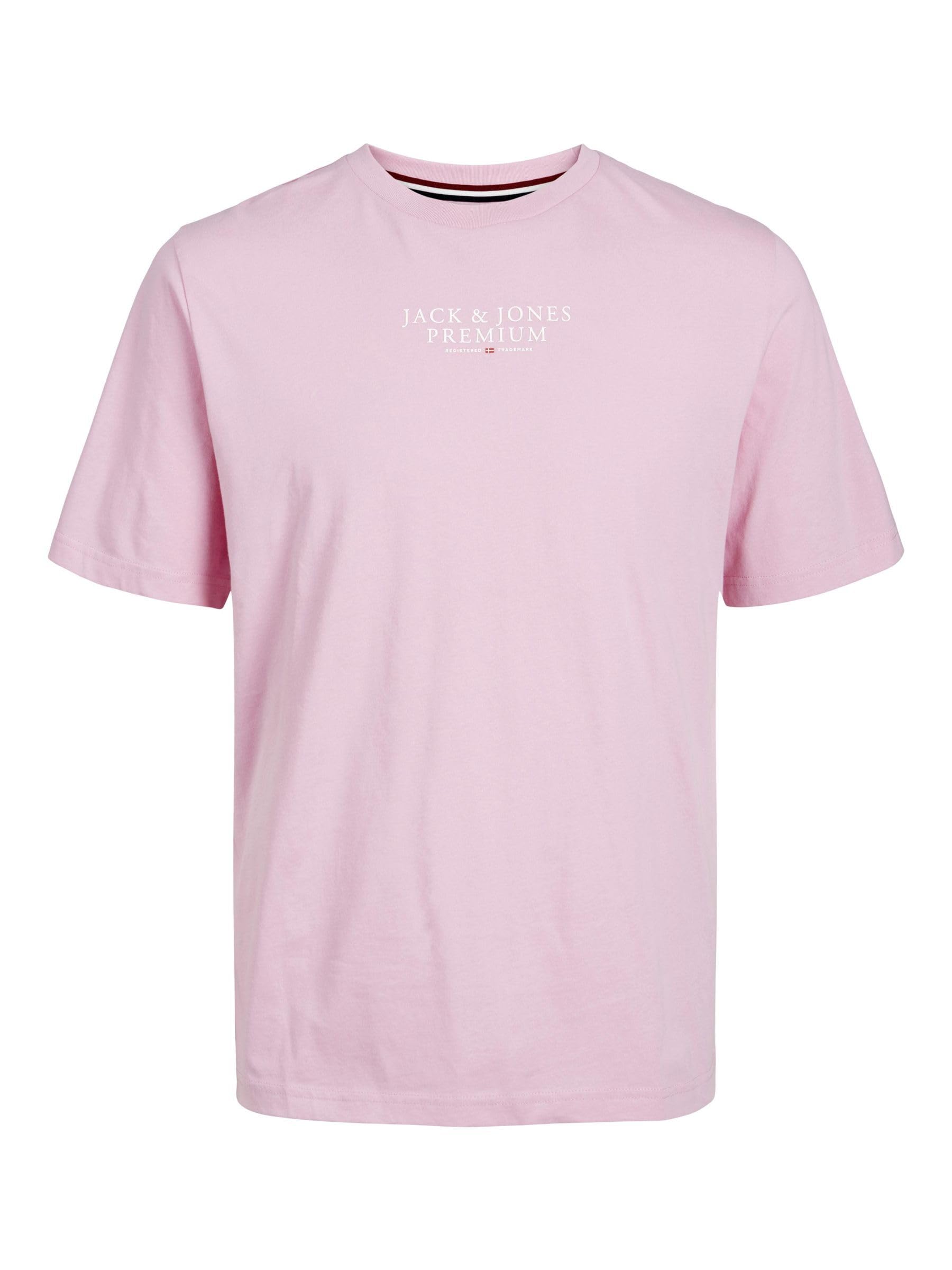 JACK & JONES Male T-Shirt Logo Crew Neck T-Shirt, Pink Nectar, L