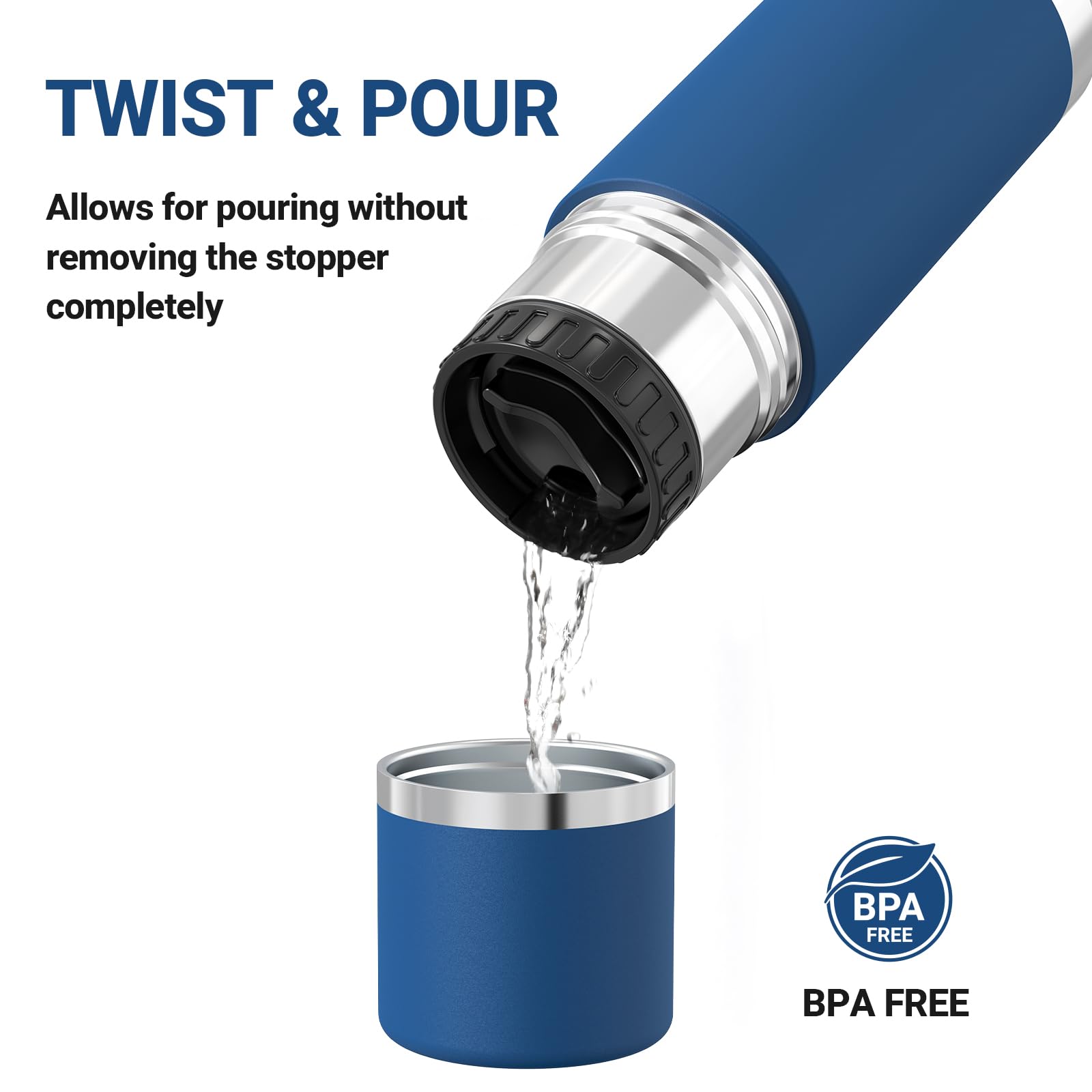 Super Sparrow Borraccia Termica -500ml/750ml/1000ml - Bottiglia Termica in Acciaio Inox - Borracce Senza BPA - Mantiene Calde 12 Ore o Fredde per 24 Ore - A Prova di Perdite Tappo Funge Anche da Tazza