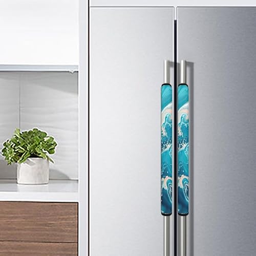 Miniatura 5 de Coldinair Juego de 4 fundas para manijas de puerta de refrigerador con estampado de mármol dorado, mantienen limpios, lavables y duraderos para