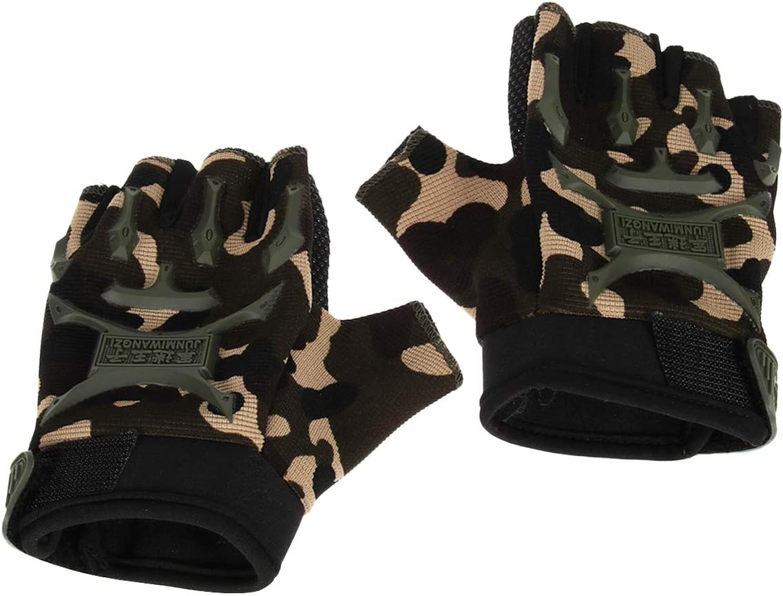 LIOOBO 1 Pair Kids Sports Half Finger Mountain Climbing Gloves Cycling Gloves for Children Outdoor Army Green