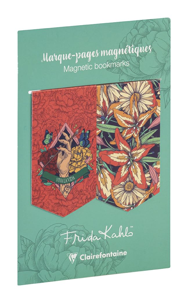 Clairefontaine - 116228C - Set of 2 Frida Kahlo Magnetic Bookmarks 7,5x4cm Frida Kahlo Collection 2 Plum Background, 2 Orange Background, Random delivery.