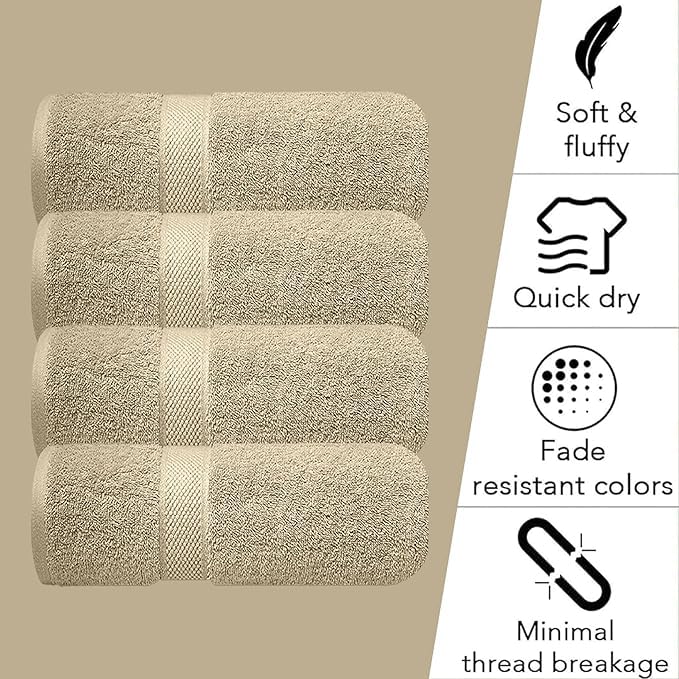 Image of Sulfar 100% Combed Cotton, Quick Drying Highly Absorbent, Luxury Hand Towel Set (Pack of 4, 40 X 70 cm) Beige