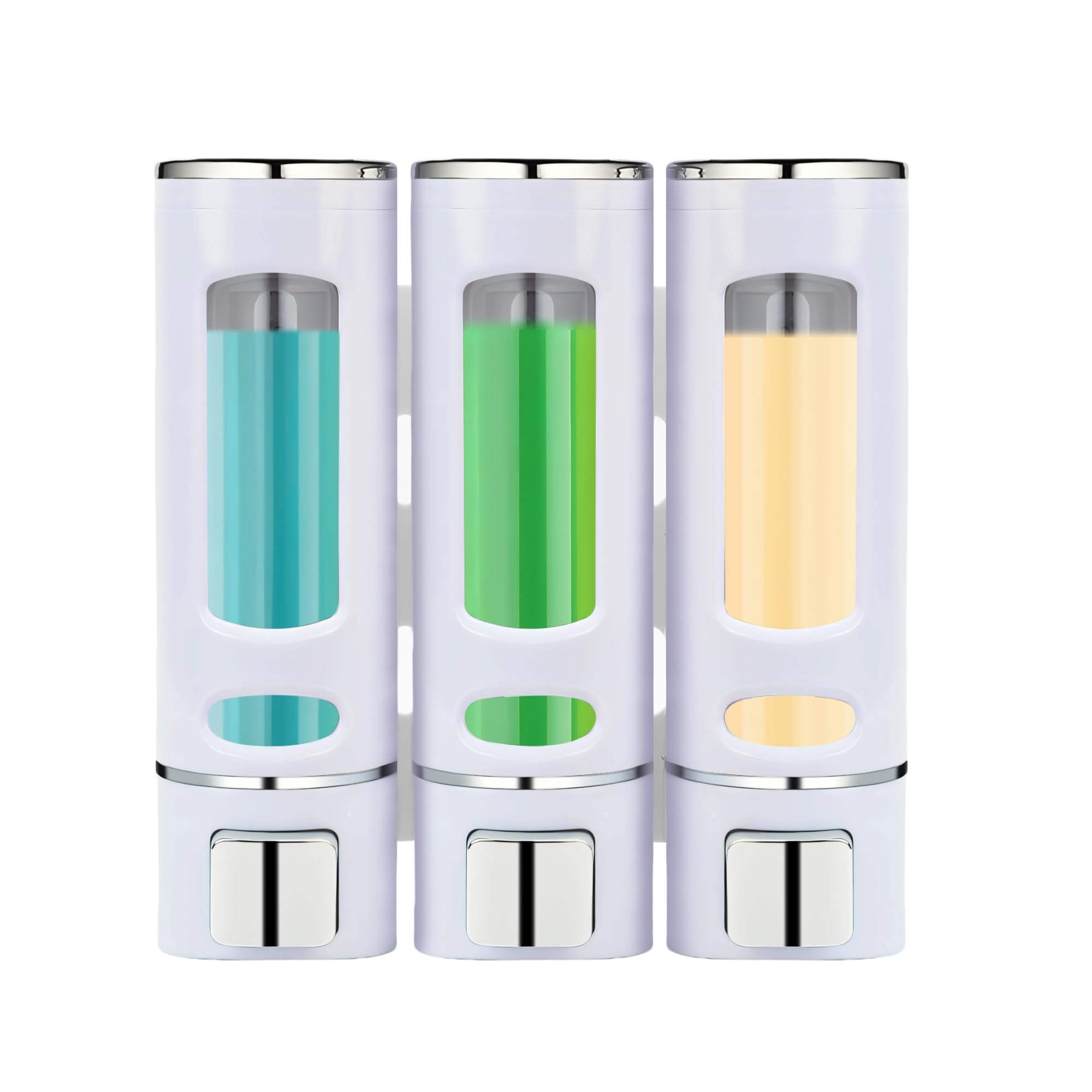 Dispensador de jabón, 3 cámaras de 400 ml, montado en la pared, sin taladro, color blanco