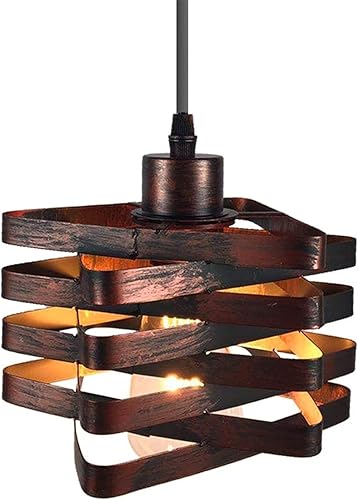 Lámpara colgante industrial creativa, lámparas colgantes cuadradas de hierro en espiral, cuerpo de lámpara rojo oxidado, accesorio de iluminación