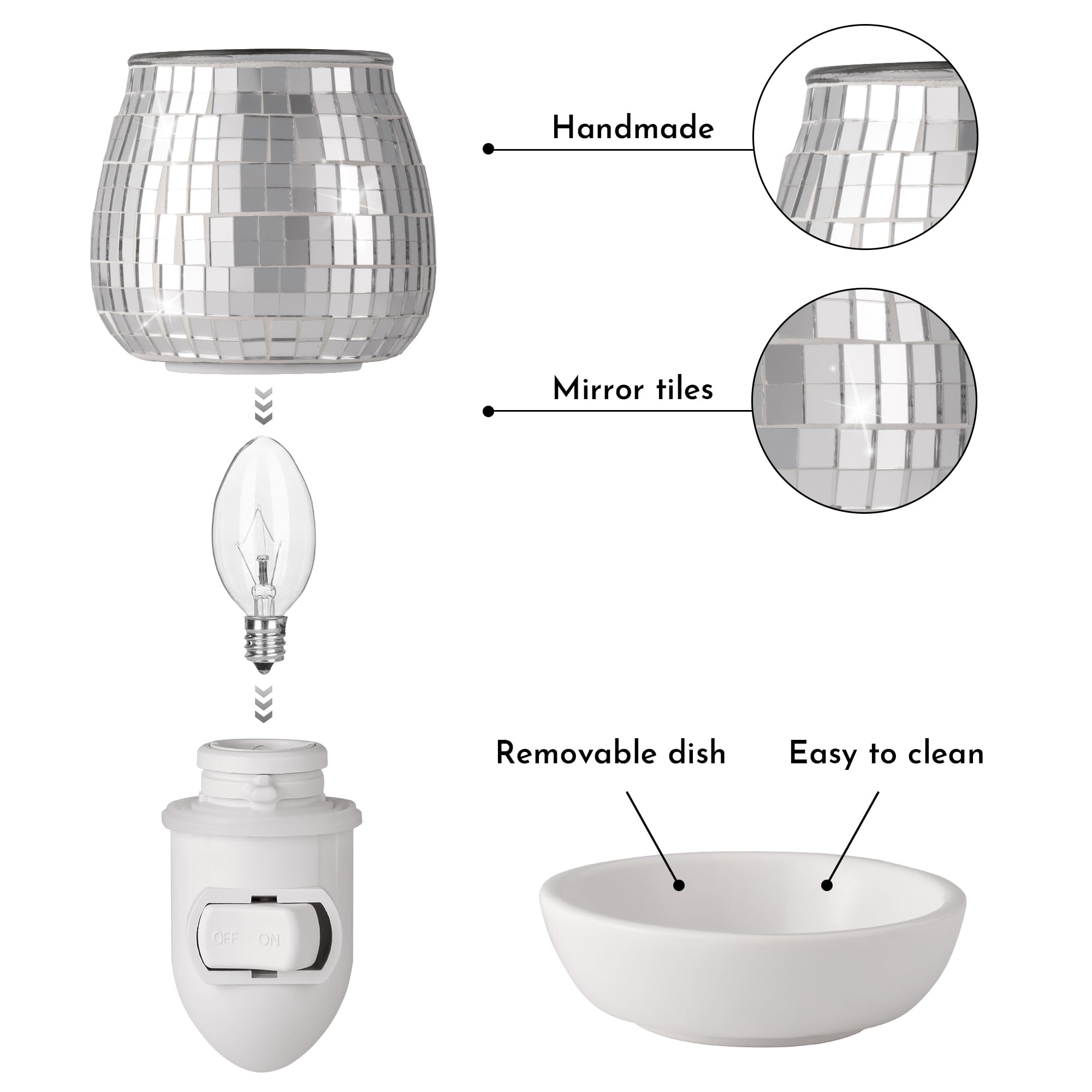 Disco Ball Plug in Wax Melt Warmer - Cordless Wax Warmer Plug in Wall - Mini Disco Ball Diffuser Lamp - Wall Night Light Candle Melter