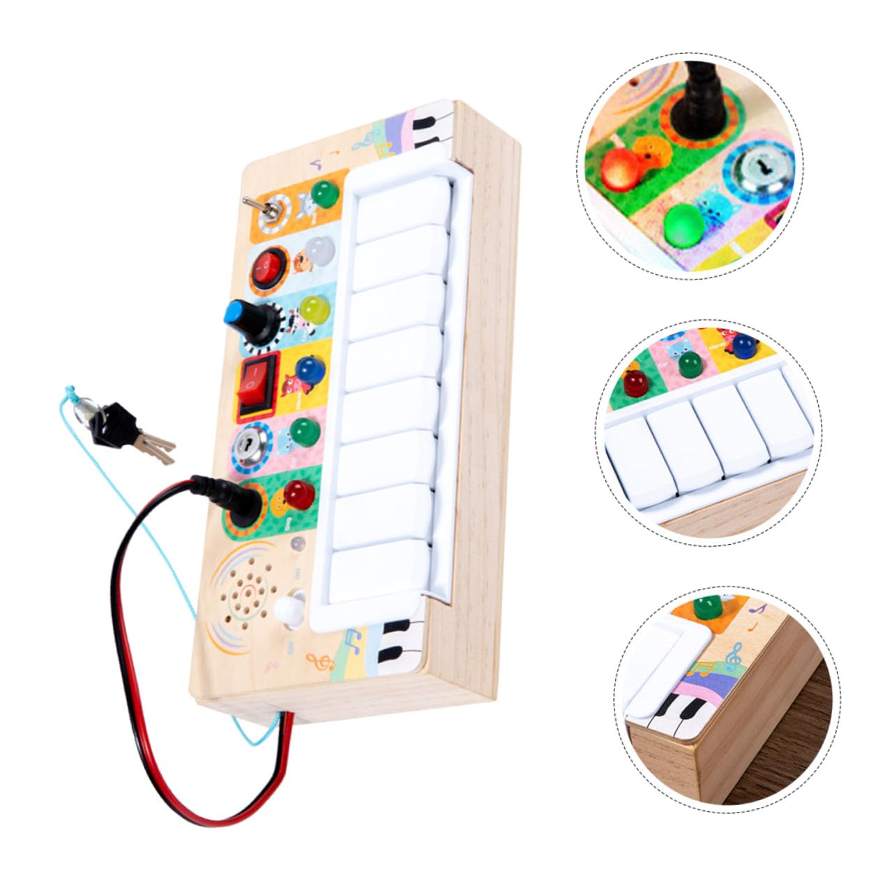 Juguete Piano Electrónico Infantil de Madera Portátil para Niños Luces LED y Interruptor, Instrumento Musical Educativo para Aprendizaje y Entretenimiento en Interiores