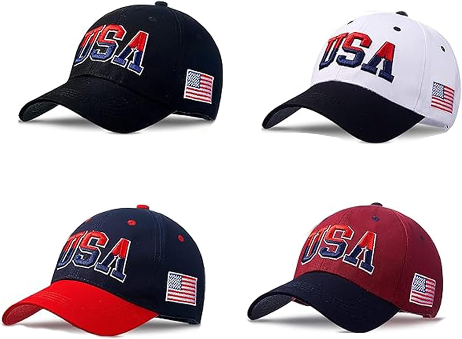 4 Pack Patriotic American Flag Baseball Cap Embroidered Trucker Hat for Men Women