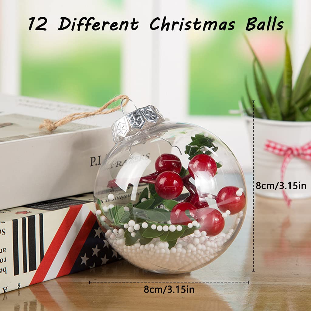 12 piezas 3 pulgadas bolas de Navidad transparentes adornos bolas de plástico inastillables transparentes colgantes decoración del árbol de Navidad