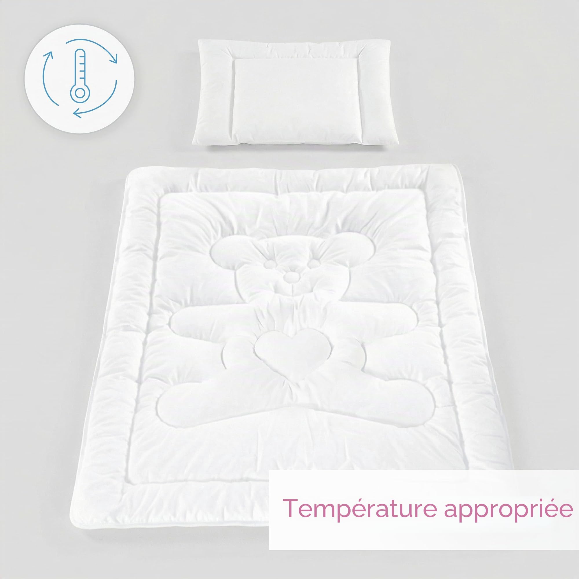 Baby Comfort Parure de lit matelassée et Oreiller Plat pour lit bébé Motif Ours Blanc 120 x 90 cm (12 Mois+)