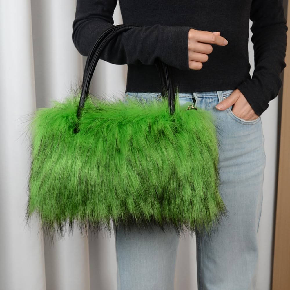 Womens Faux Fur Shoulder Bag Furry Purse Handbag Crossbody Bag with Shoulder Strap