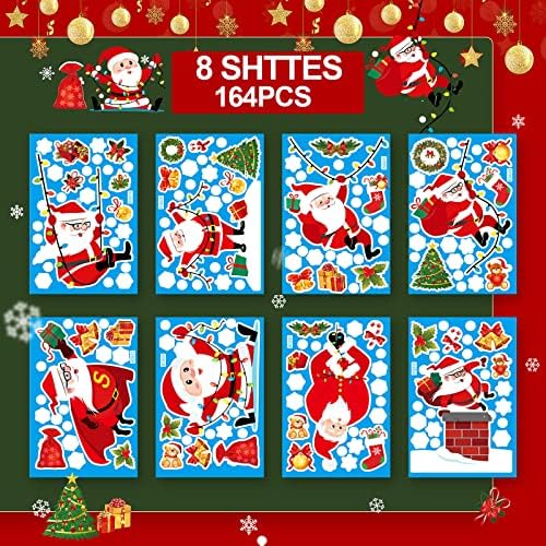 JoeRita Christmas Window Clings Decal Xmas Stickers 160 PCS Funny Santa Decoration Wall Sticker Holiday Party Self Clings, Removable Static PVC Stickers DIY for Christmas Home/Shop Window Decorations