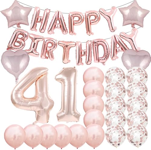 Decoraciones de cumpleaños número 41, suministros para fiestas, globos de oro rosa con el número 41, globos de aluminio Mylar 41 para decoración de