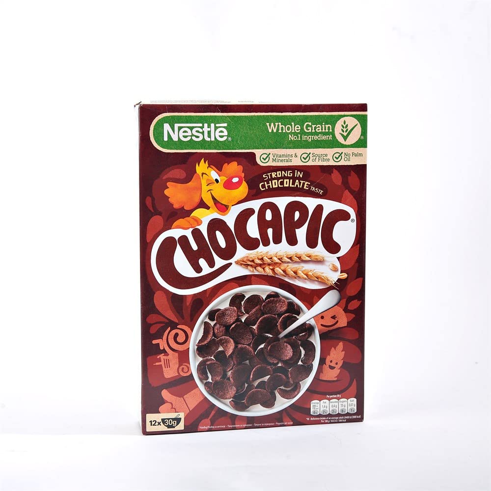 Nestlé CHOCAPIC copos de desayuno de chocolate con cereales integrales, 12 x 375 g (4,5 kg)
