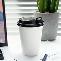 Vista 3 de RACETOP Tazas de café con tapas de 12 onzas [paquete de 100], tazas de café de papel con tapas, tazas calientes desechables